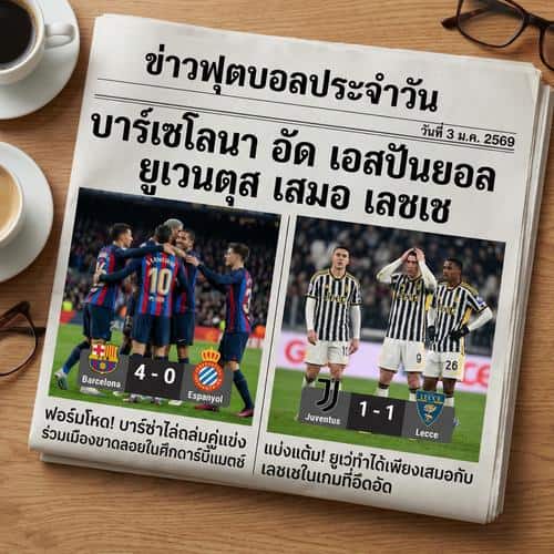 บาร์เซโลนาอัดเอสปันยอล ยูเวนตุสเสมอเลชเช วันที่ 3 ม.ค. 2569